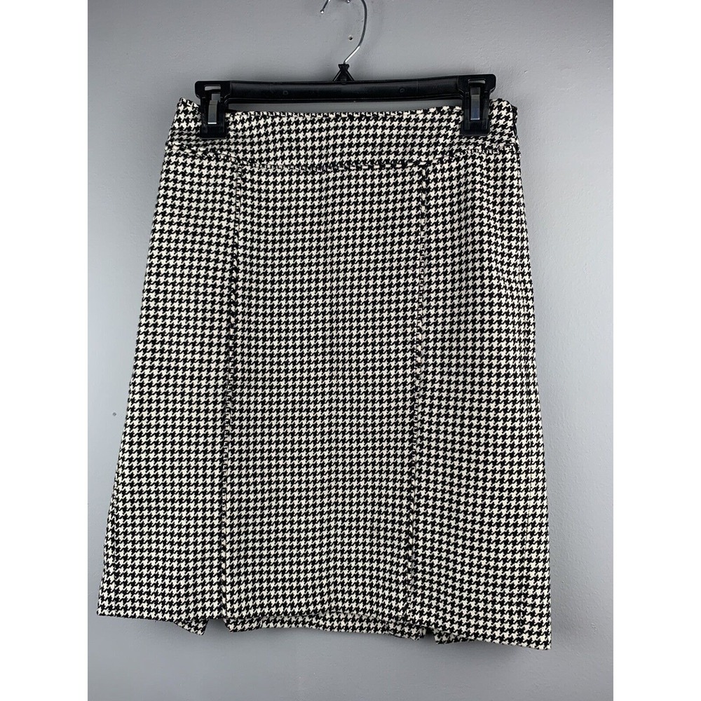 Banana Republic Skirt Womens 0 Petite‎ Black White Houndstooth A-Line Wool Blend